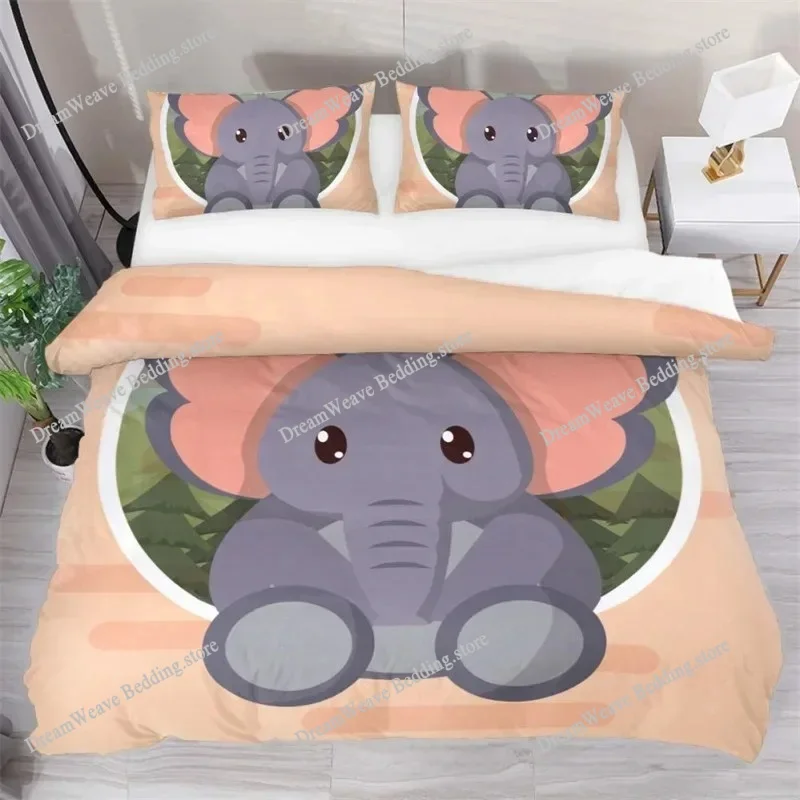 

Boys Cartoon Elephant Duvet Cover Lovely Animal Theme Bedding Set Full for Girls Boys Kawaii Room Decor Microfiber Quilt Cover