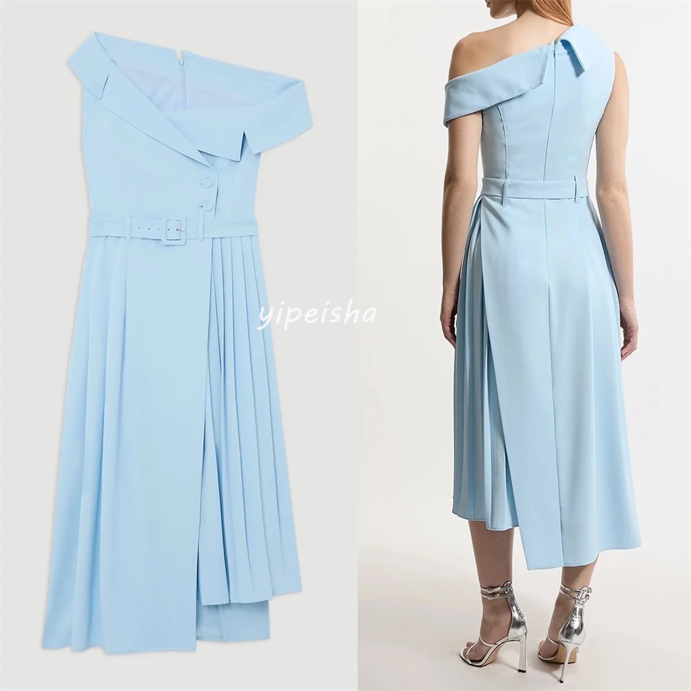 Modern Style High Quality Jersey Pleat Draped Sash A-line One-shoulder Midi Dresses Bespoke Occasion Dresses Fashion Formal