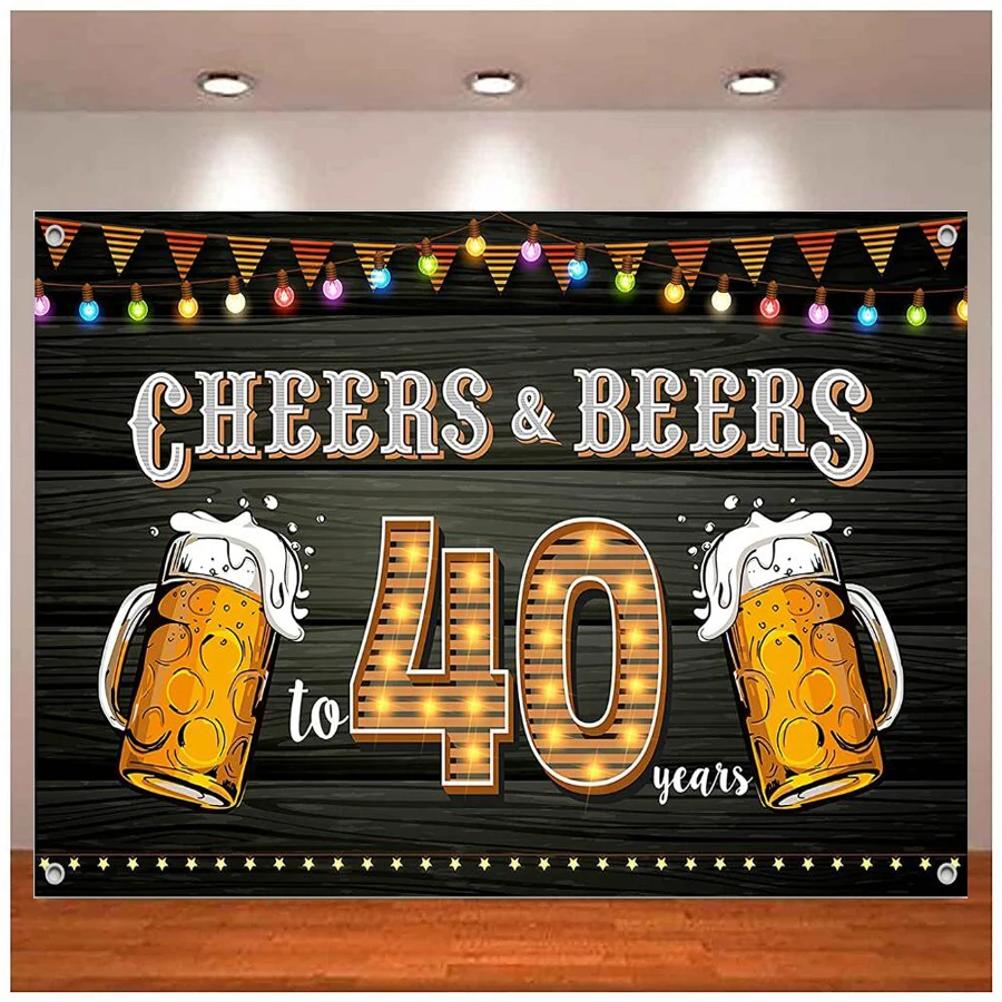 

40th Birthday Anniversary Banner Photography Backdrop - Cheers and Beers To 40 Years Birthday Background Decor Party Supplies