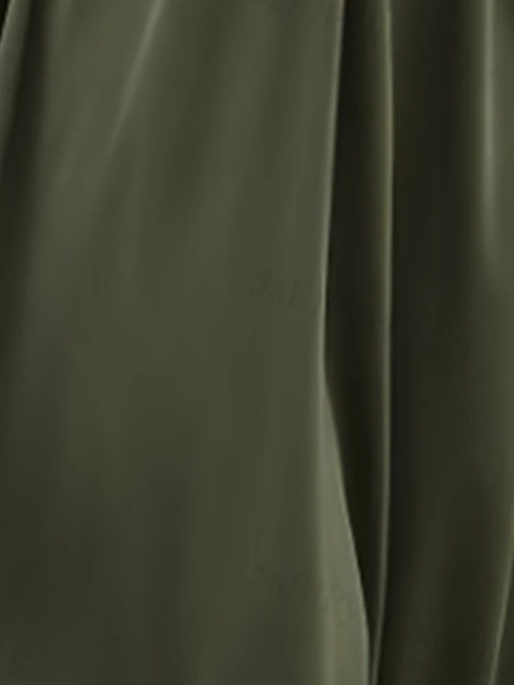 Modna damska sukienka midi w kolorze oliwkowym z głębokim dekoltem w serek, z efektem modelowania talii, sukienka w kształcie litery A z krótkim rękawem, elegancka, codzienna na wakacje.