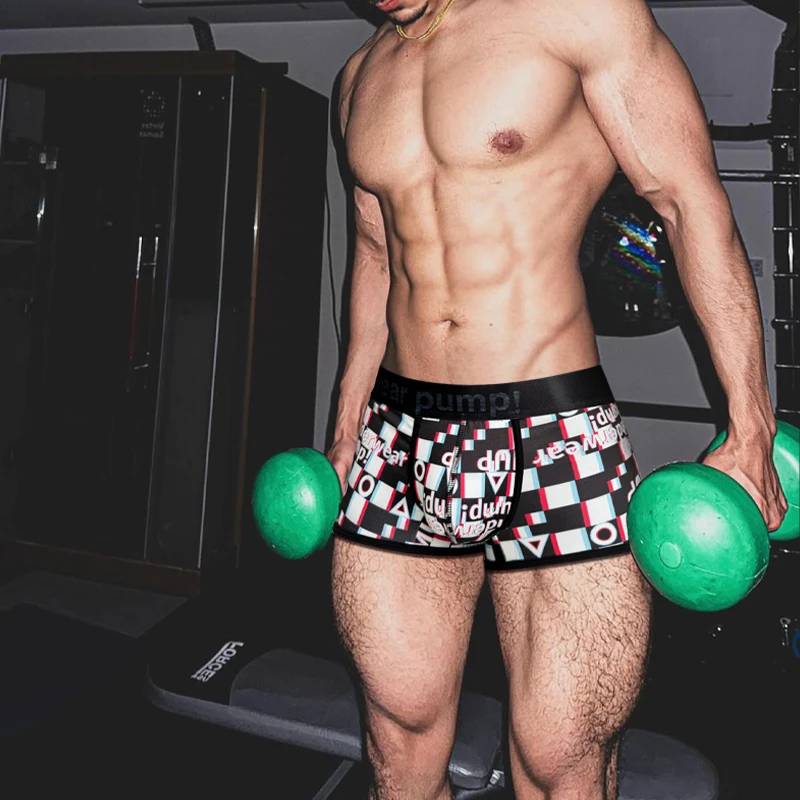 Boxer sexy da uomo Pantaloncini serie Graffiti Stampa scozzese Cintura alta elastica Borsa convessa a U Più pompa Biancheria intima comoda e traspirante