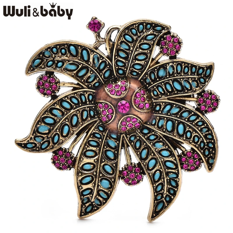 Wuli&baby Große Vintage Blumen Brosche Pins Metall Strass Kunst Lilie Pflanzen Für Damen Kleidung Rucksack Broschen Geschenke