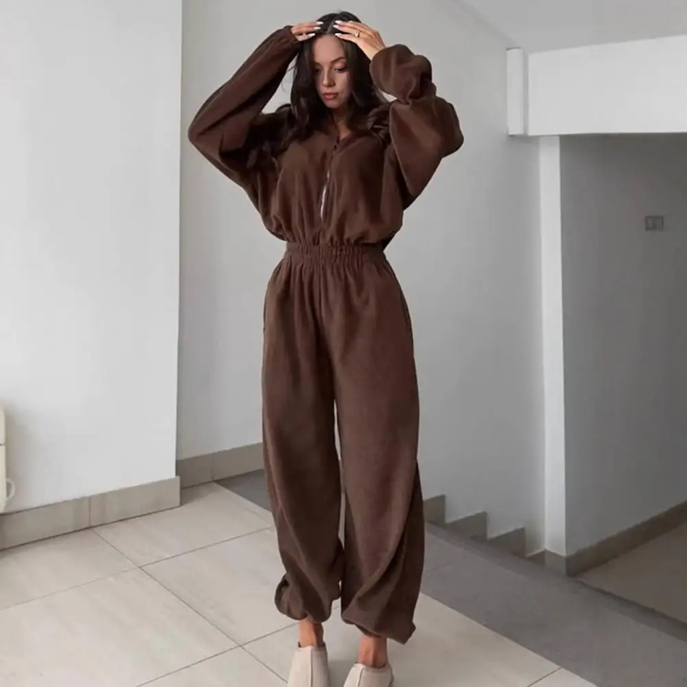 

Polyester Jumpsuit Comfortable Jumpsuit Women’s Long Sleeve Jumpsuit Romper High Waist Zip-up One Piece Outfit Loose for Fall