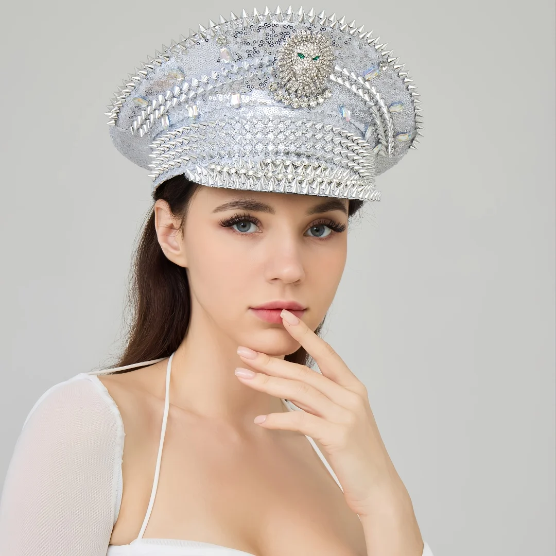HongLuan  Halloween Costume Hat, Captain Hats Rhinestone for Burning Man Festival Woman, Cosplay Female Accessories