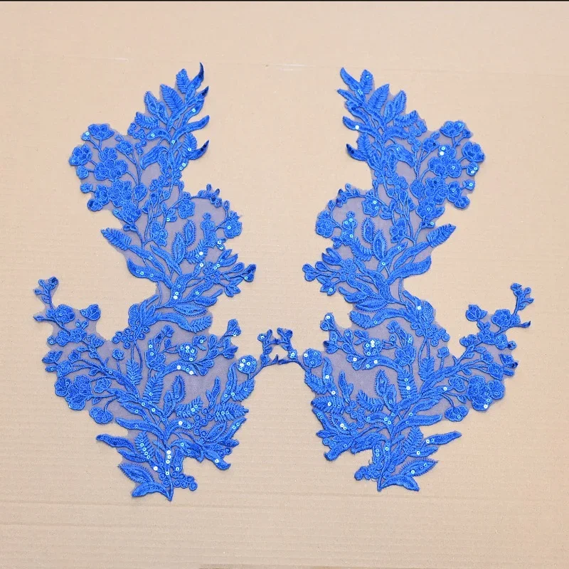 2 Pieces, New Navy Blue Sequin Embroidery Lace Decal Handmade Wedding Dress Decoration Material DIY Decorative Accessories