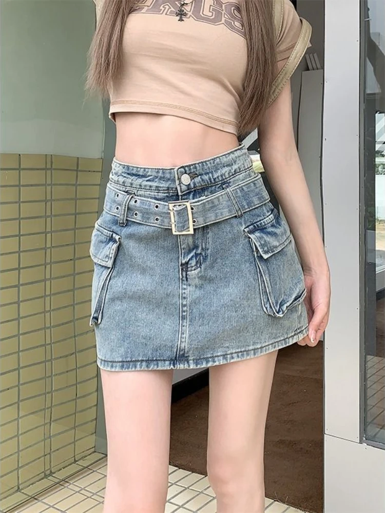 

HOUZHOU Sexy Slim Denim Mini Skirt Women Streetwear Vintage High Waist Y2k Skirts A-line Korean Fashion Chic Hip Hop Female