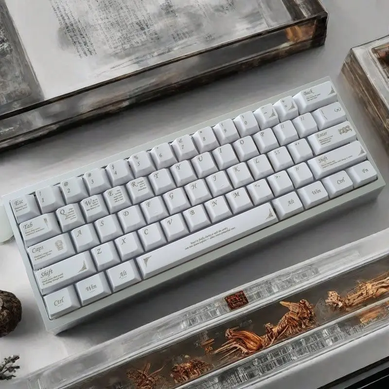 Baroque White Gold Keycaps Ceramic Like Cherry Profile PBT Dye-Sub Full Set for MX Mechanical Keyboard Gaming Custom Retro