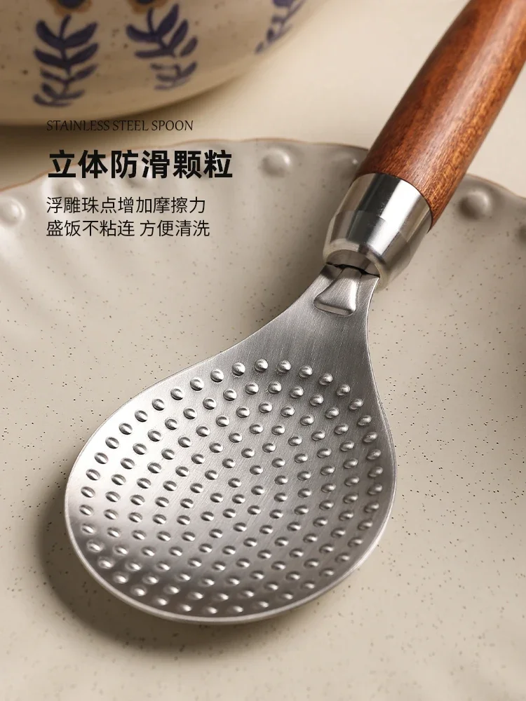 Cuchara antiadherente para arroz, pala de estilo japonés con mango de madera de acero inoxidable 304, para el hogar