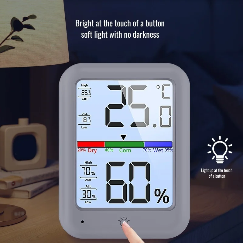 Digital Indoor Thermometer Hygrometer with Large LCD Screen Backlight Function for Home Temperature Humidity Monitoring Device