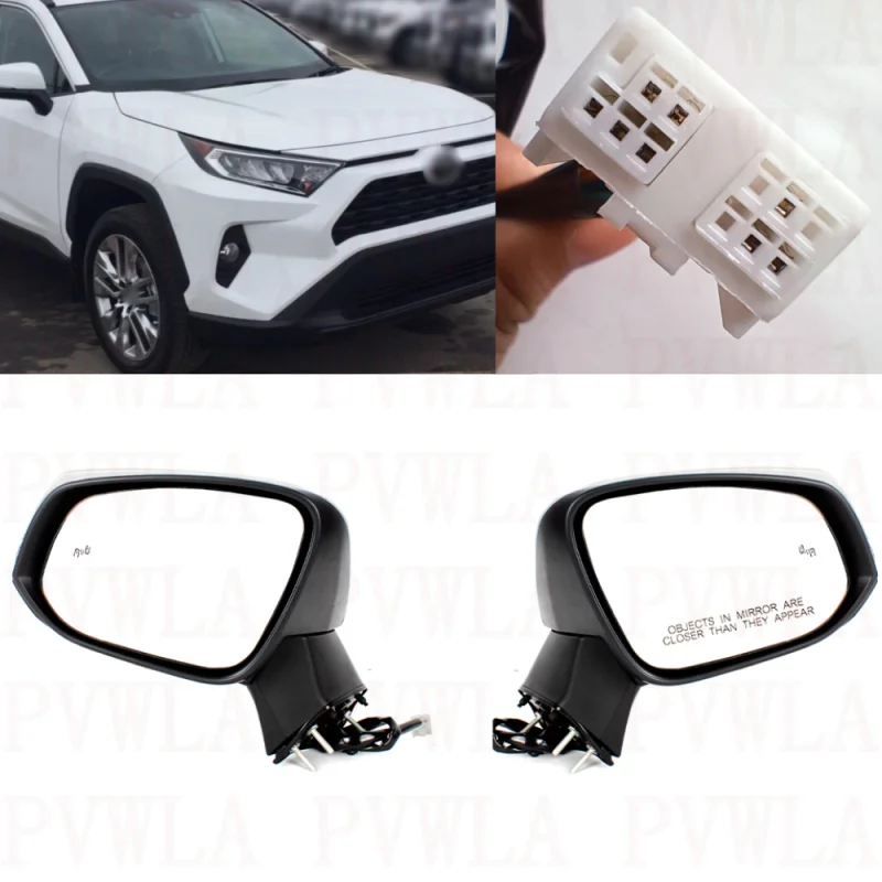 

Pair 8 Pins White Painted Heated Power Adjust Blind Spot Turn Signal Mirror For Toyota RAV4 2019 2020 2021 2022 2023