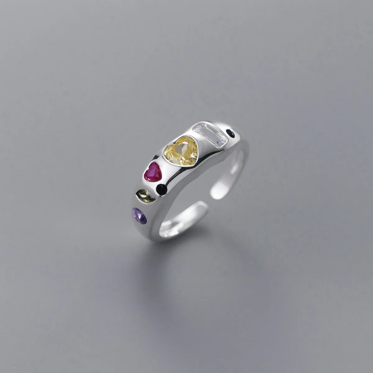 

925 Sterling Silver Geometric Retro Heart Rings For Women Men Simple Korean Fashion Open Adjustable Handmade Ring Couple Gifts