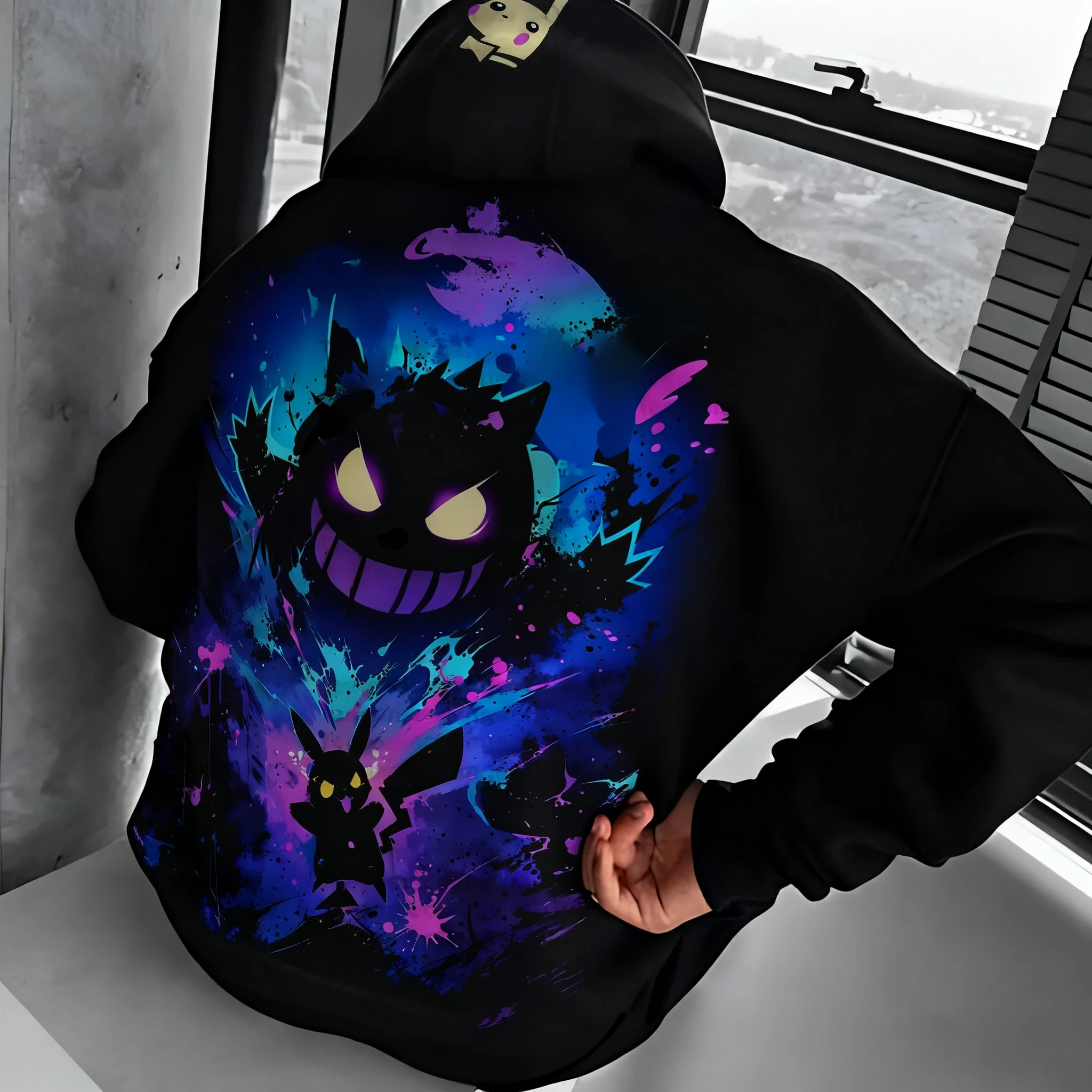 

Фирменная толстовка с капюшоном Pokémon Game Co, осень/зима 2022, новый мужской повседневный свободный свитер в стиле Харадзюку с принтом Пикачу для родителей и детей, топ