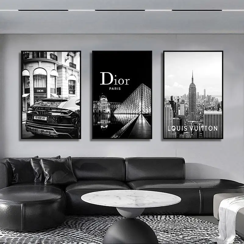 Nordic French Luxury Black and White Architectural Photography HD Pictures Canvas Painting Wall Art for Living Room Decoration