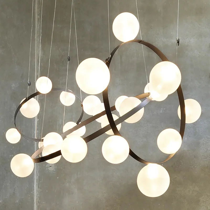 

American-style LED living room ceiling glass chandelier, bubble lampshade lustre, dimmable, suitable for dining room decoration