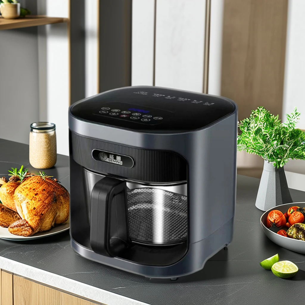 GEMING Square 4.5L Electric Household Touchpad Smart Control Modern Digital Glass Design Deep Air Fryer for Home Use