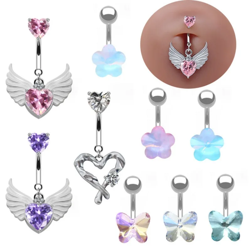 Belly Button Rings for Women Surgical Steel Belly Piercings Heart Belly rings Flower Navel Rings Body Jewelry Navel Banana