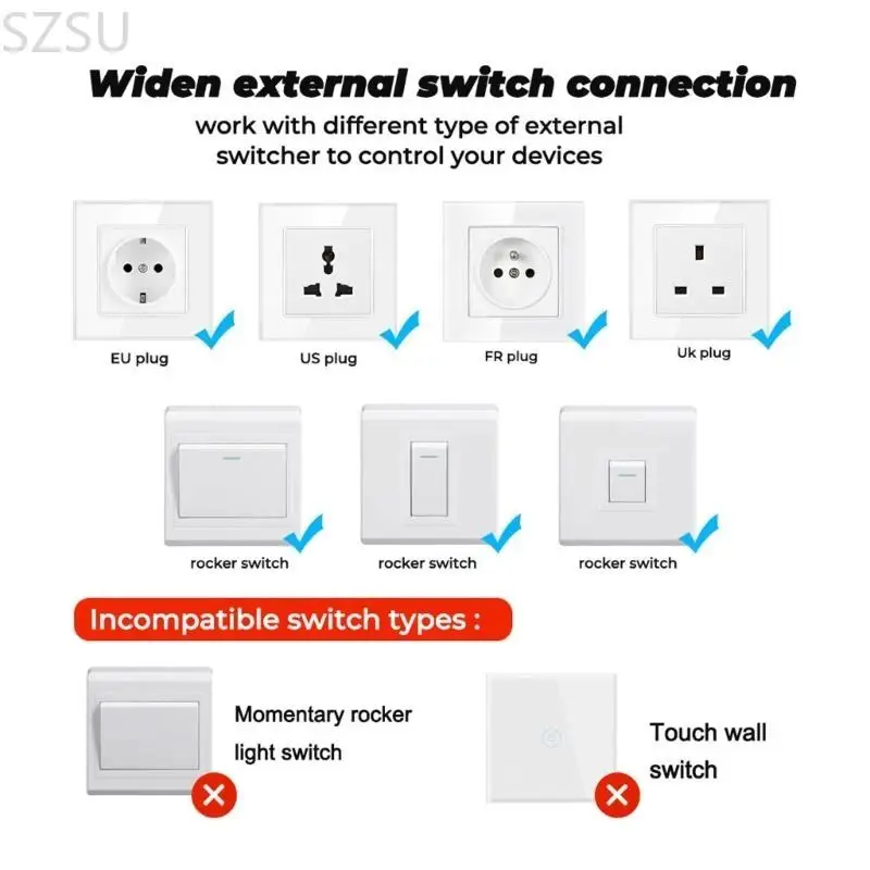SZSU Breaker 16A 2 Way Control Switches WiFi Switches with Timer and Countdown Function Easy Installation