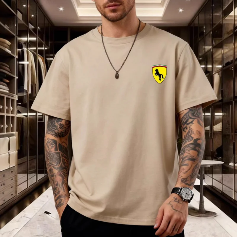 Men's Casual Fashion Hot SaleTClassic shirt with the leaping horse shield logo print, a commemorative short-sleeve shirt for car