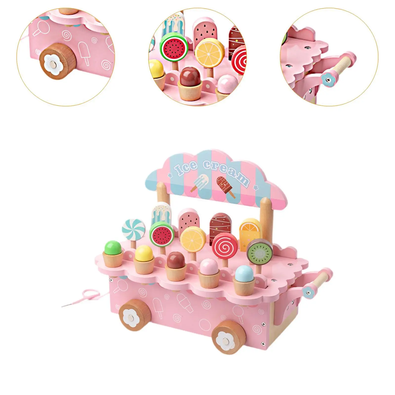 Conjunto de contador de sorvete de madeira, brinquedos de dramatização, brinquedos de cozinha pré-escolar