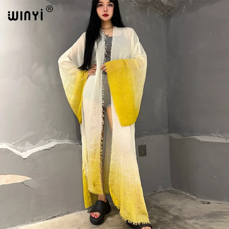 WINYI kimono new summer Gradient color beach outfits for women cover-up long coat elegant Africa coat maxi dress boho beachwear