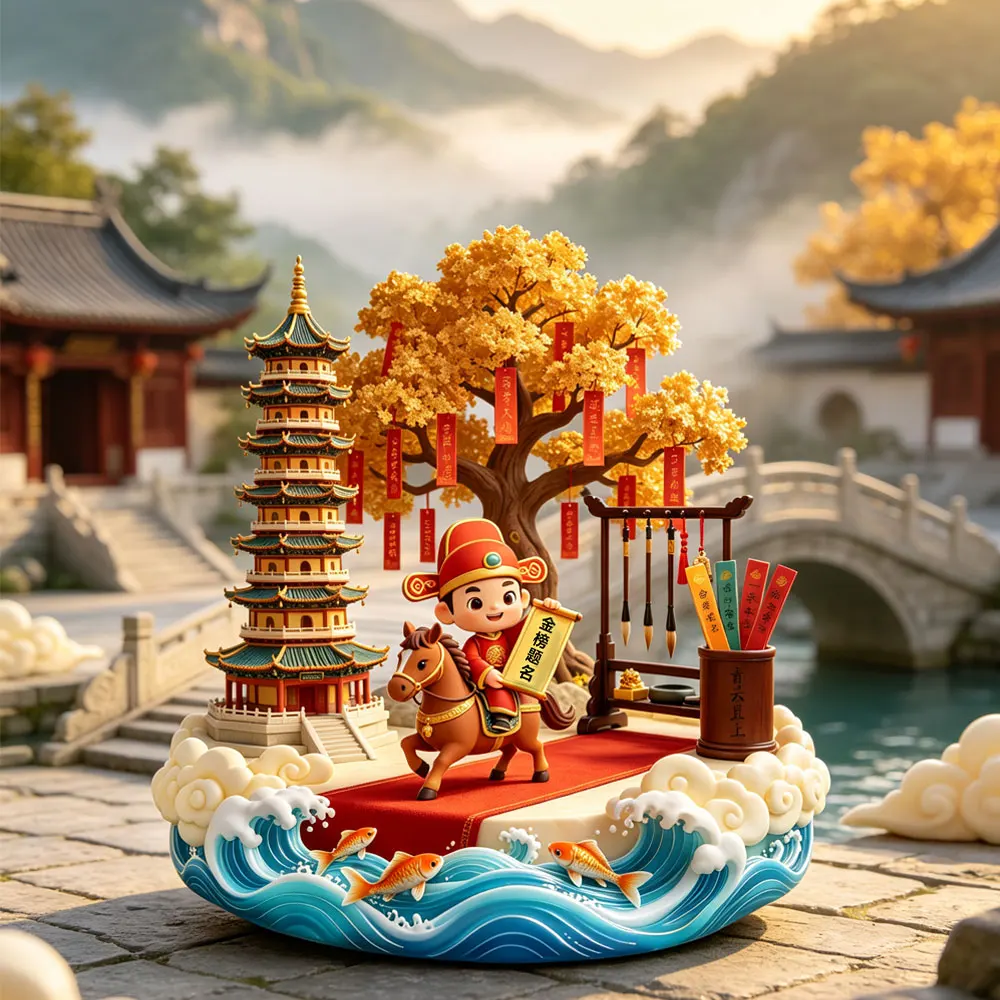 Chinese Blessing Fridge Magnet Top Scholar Jinbangtiming 3D Refrigerator Magnet Good Luck Exam Success Home Kitchen Decoration