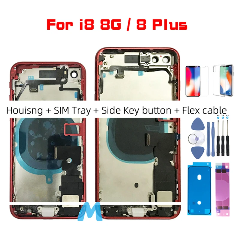 

AAA For Iphone 8 8G / 8 Plus 8Plus Housing Cover Assembly Battery Door Rear Full Back Glass Middle Frame Chassis with Flex Cable