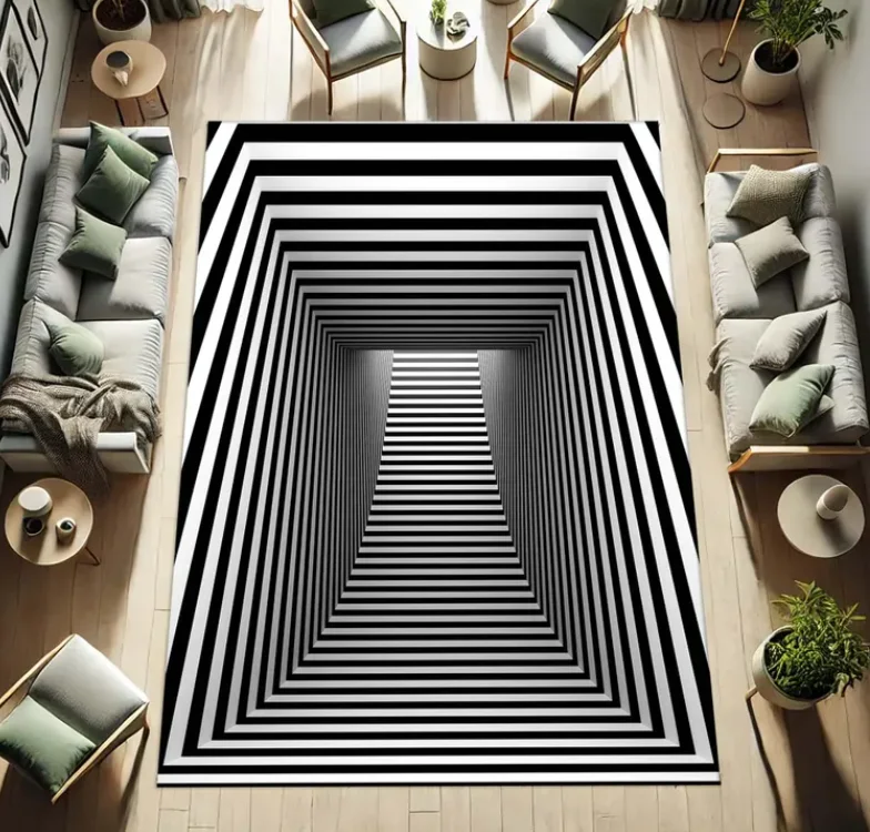 3D Optical Illusion Carpet, Tunnel Design Rug, Minimalist Room Decor Contemporary Area Rug, Visual Trick Rug, Unique Home Accent