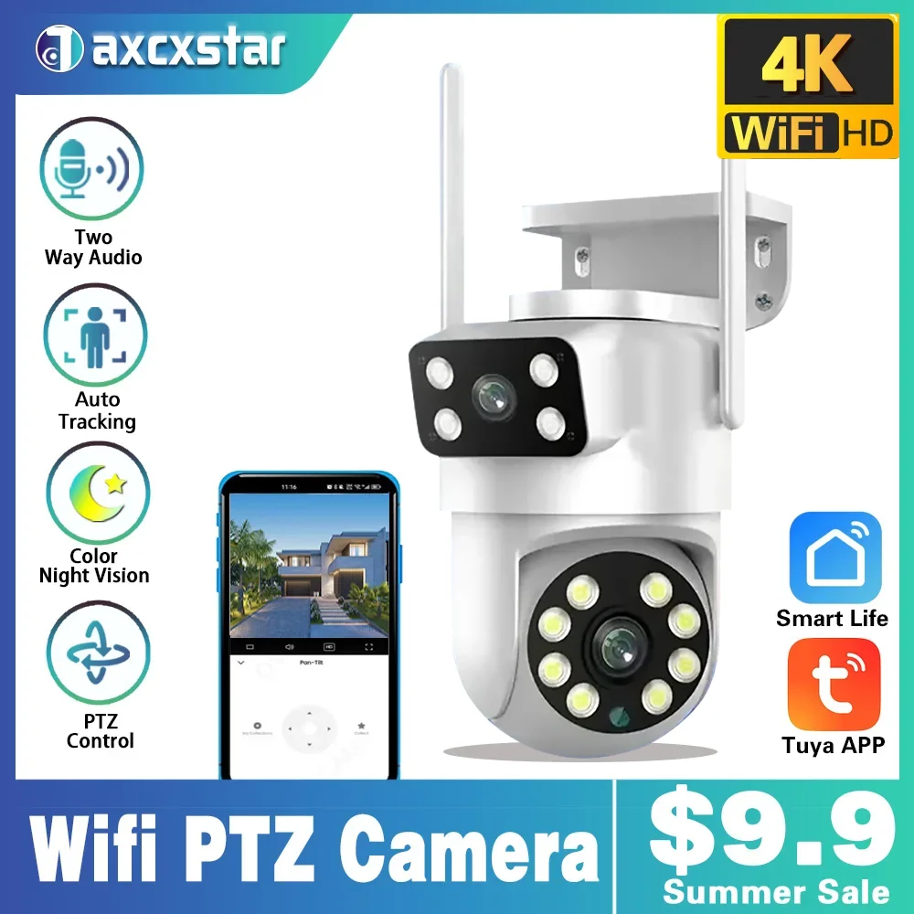 

4K 8MP Dual Lens Surveillance Cameras WiFi Night Vision Outdoor Waterproof Wireless Ai Human Auto Tracking Security Camera Tuya