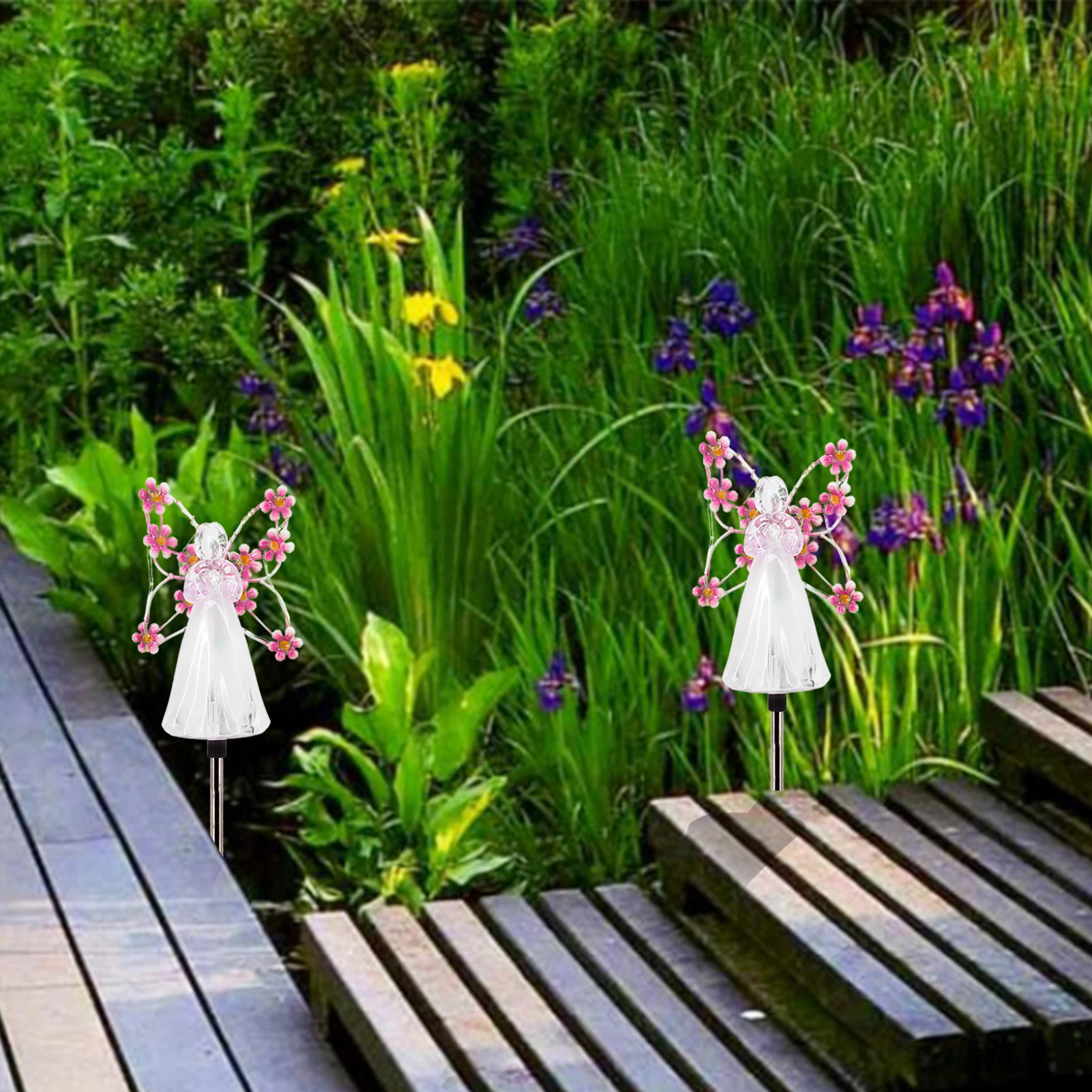Solar Angel Garden โคมไฟปักดินดอกไม้ Fairy ออกแบบเสาไฟพลังงานแสงอาทิตย์โคมไฟปักดินตกแต่งกลางแจ้ง Eternal 7 LEDs สำหรับคริสต์มาส