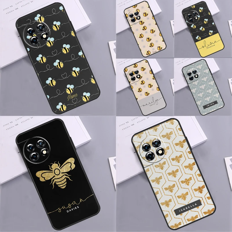 Initials Custom Bees Honey Monogram Case For OnePlus Nord N30 N20 N10 Nord 3 2T CE 2 Lite OnePlus 11 9 10 Pro 8T 9R 10T Cover