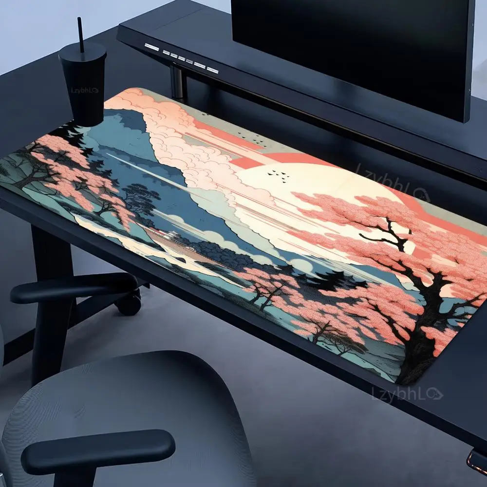 900x400 High-Definition Mouse Pad Japanese Cherry Blossom Theme Gaming Keyboard Mat Non-Slip Office Computer Landscape Mouse Pad