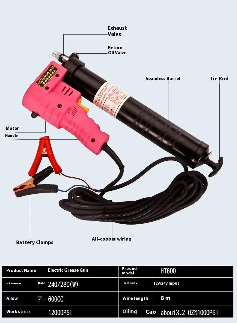 High-Pressure 24V Electric Butter Gun Large Capacity Oil Injection Machine with Lubrication Pump Power Tool