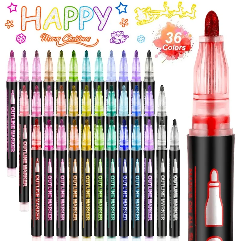 New Glitter Doodle Outline Pens Quick-Drying DIY Arts Crafts Shimmer Markers Hand Drawn Graffiti Paint Pen Christmas Gifts