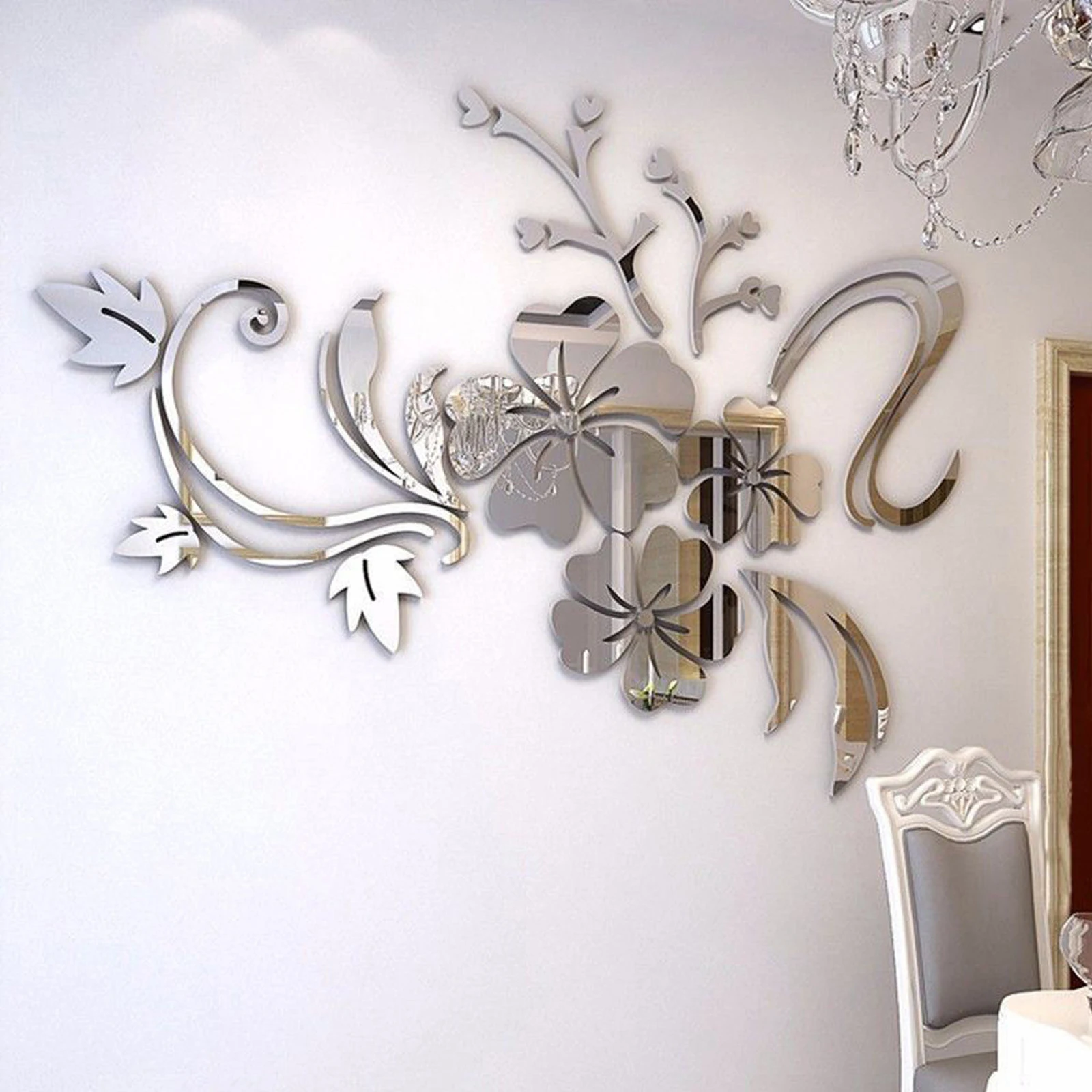Flower Acrylic Mirror Wall Stickers Bedroom 3d Wall Stickers Living Room Home Decor, Diy Self Adhesive Waterproof Stickes