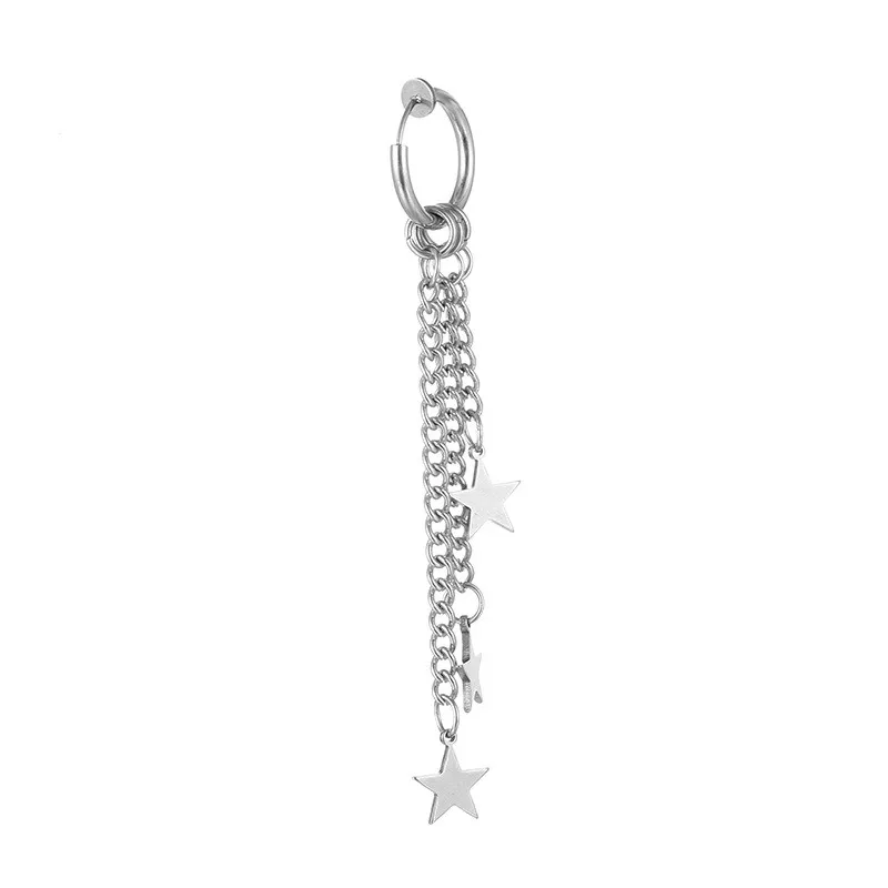 Simple Design Feather Star Pendant Tassel Earrings Stainless Steel Punk Geometric Stud Ear Jewelry Party Gifts For Women Girls view 5