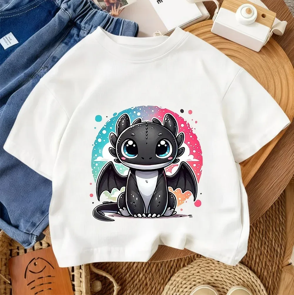 Zahnloses Kind Kurzarm-T-Shirt Jungen Mädchen Drachen-Print Pullover Jugendliche Baumwollkleidung – Detail 11