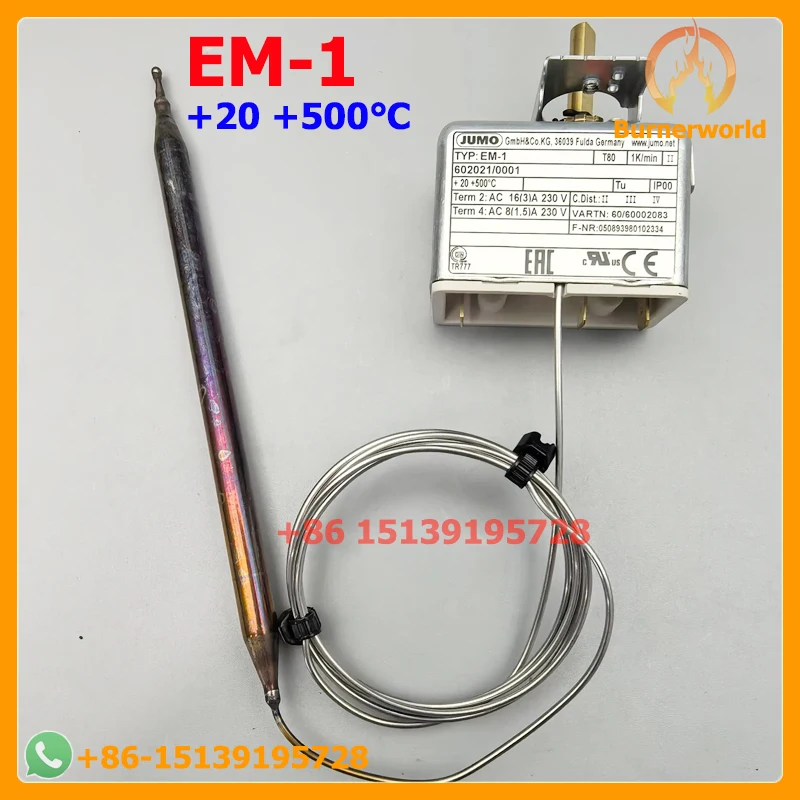 German JUMO EM-1 602021/0001 Temperature Controller 60002083 Single-phase 500C Automatic Reset Temperature Switch