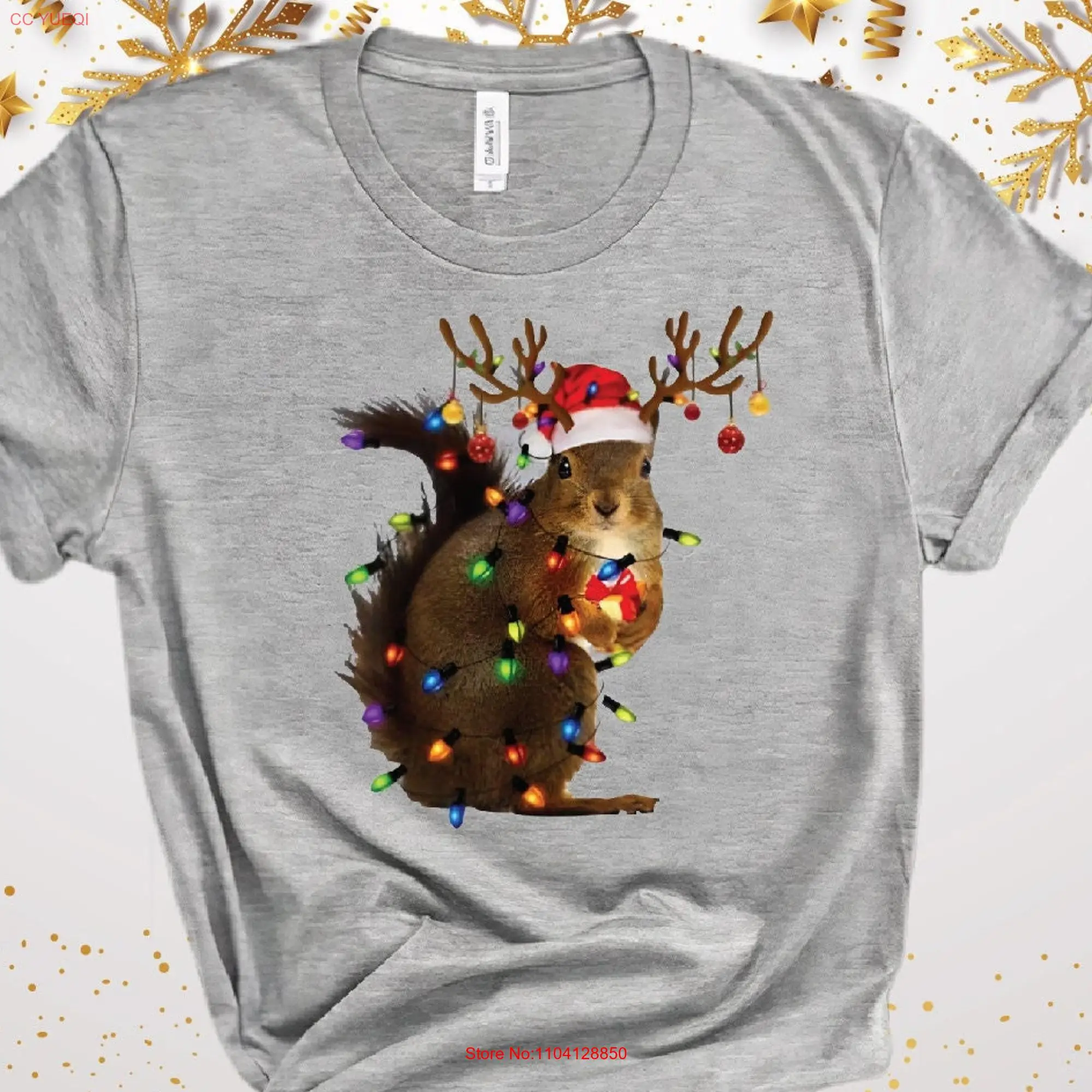 Christmas Squirrel Lights T Shirt Funny Xmas Party long or short sleeves