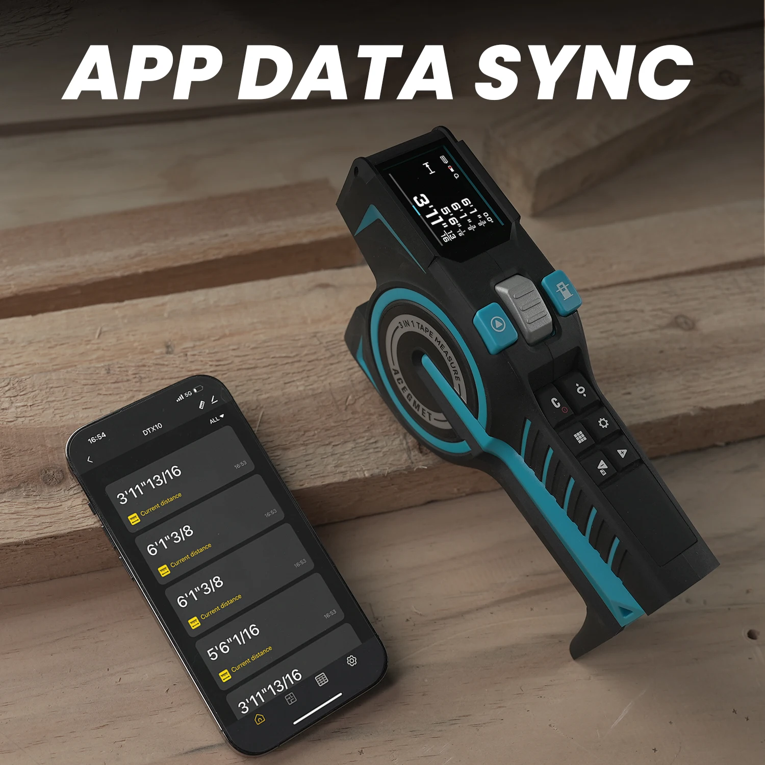 DTX10 Alat Ukur 3-in-1 Pita Ukur Baja & Layar Digital & Penanda Posisi Laser, Alat Ukur Multifungsi