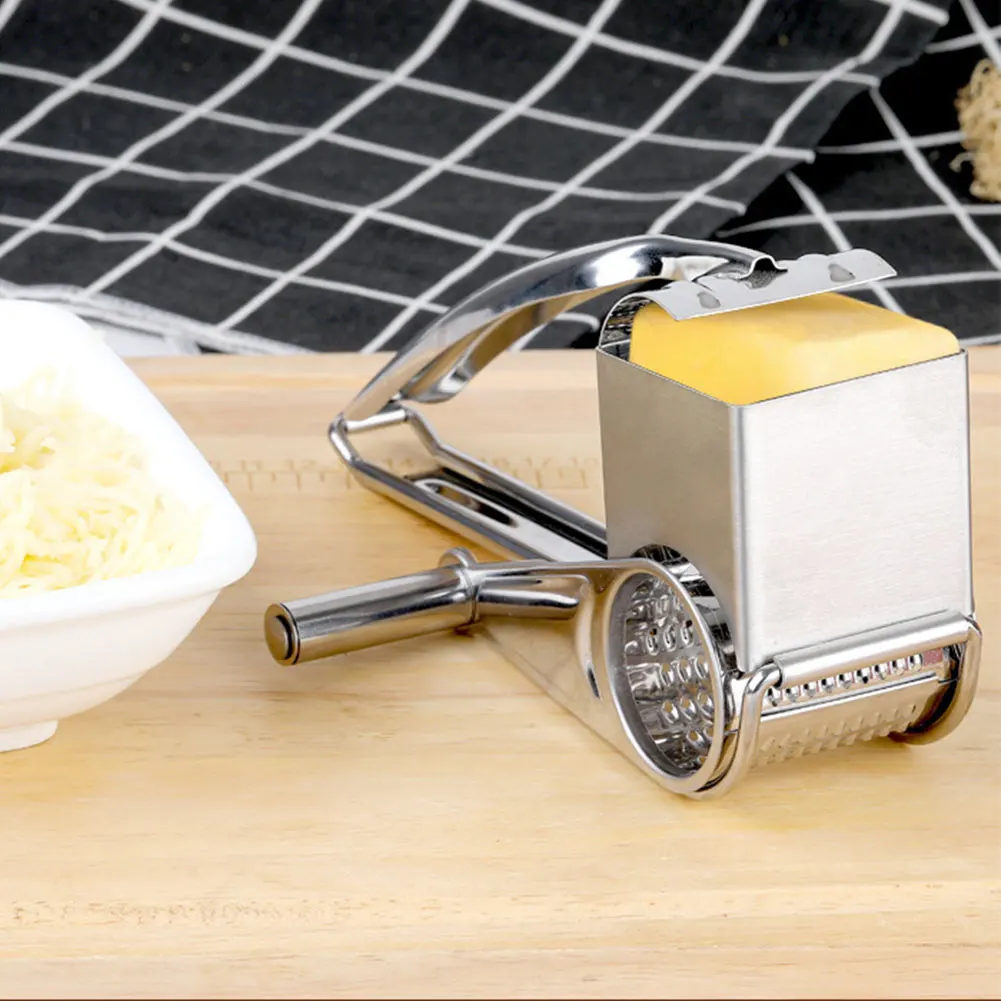 4in1 Stainless Steel Rotary Cheese Grater Hand-Cranked Cheese Grater Kitchen Cheese Shredder Cheese Cutter Slicer Kitchen Gadget