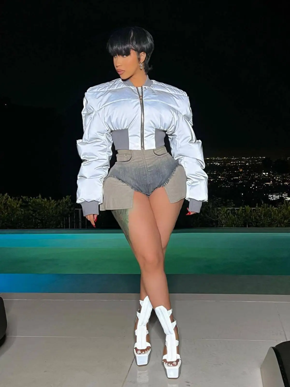 

Autumn Winter New Fashion Women's Casual Warm Coat Reflective Zipper Waist-Cinched Long Sleeve round Neck Cotton Jacket