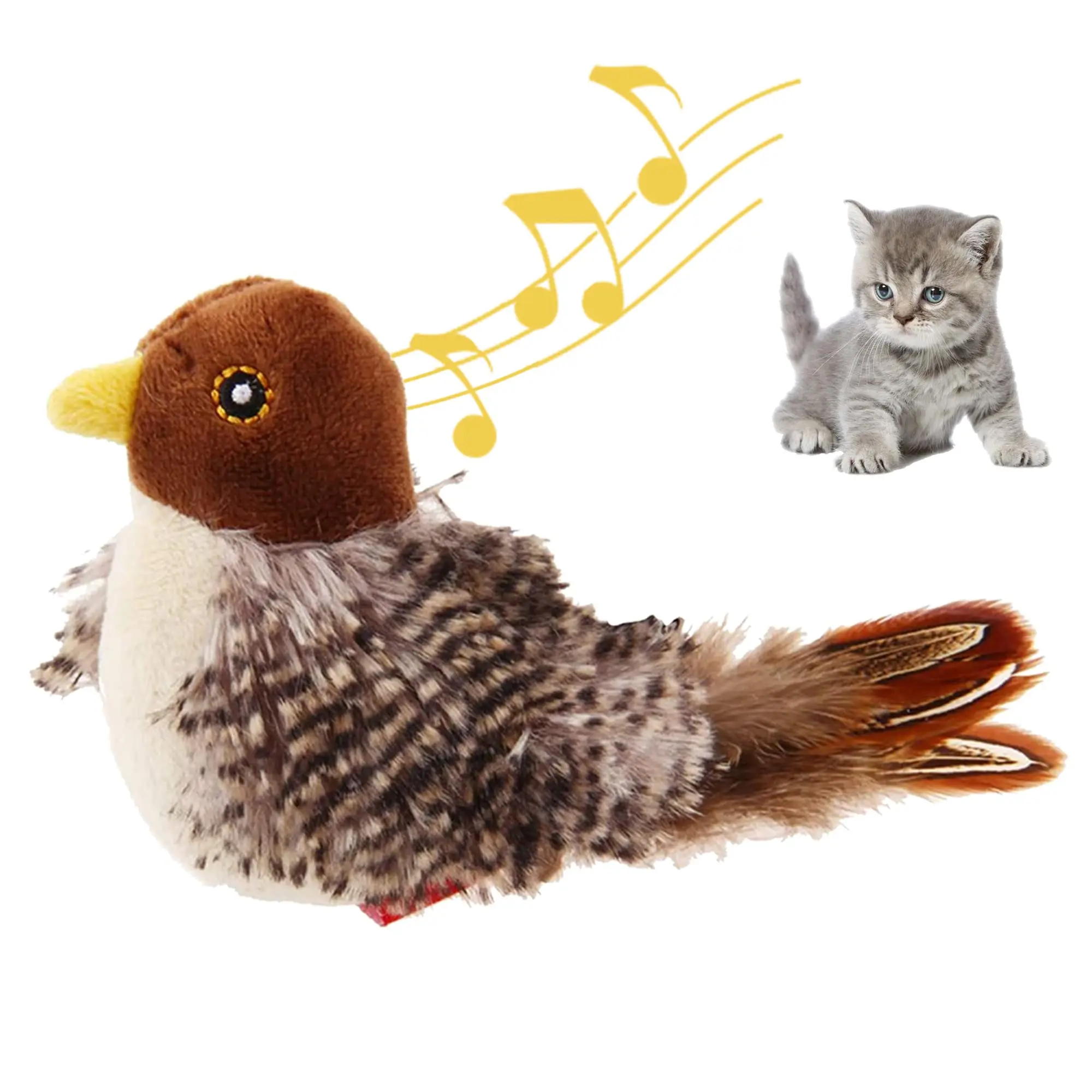 GiGwi Sound Bird Toy Cat Feather Toys Cat Feather Toys Interactive Cat Toy With Sounds Sound Toys Brown Bird, Hedgehog, Mouse