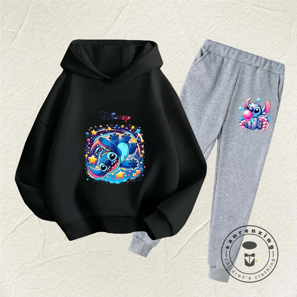 غرزة جديد 2026 الكرتون الأطفال مقنعين البلوز + السراويل قطعتين مجموعة صبي فتاة الخريف الشتاء اليومية في الهواء الطلق الدافئة لينة رياضية