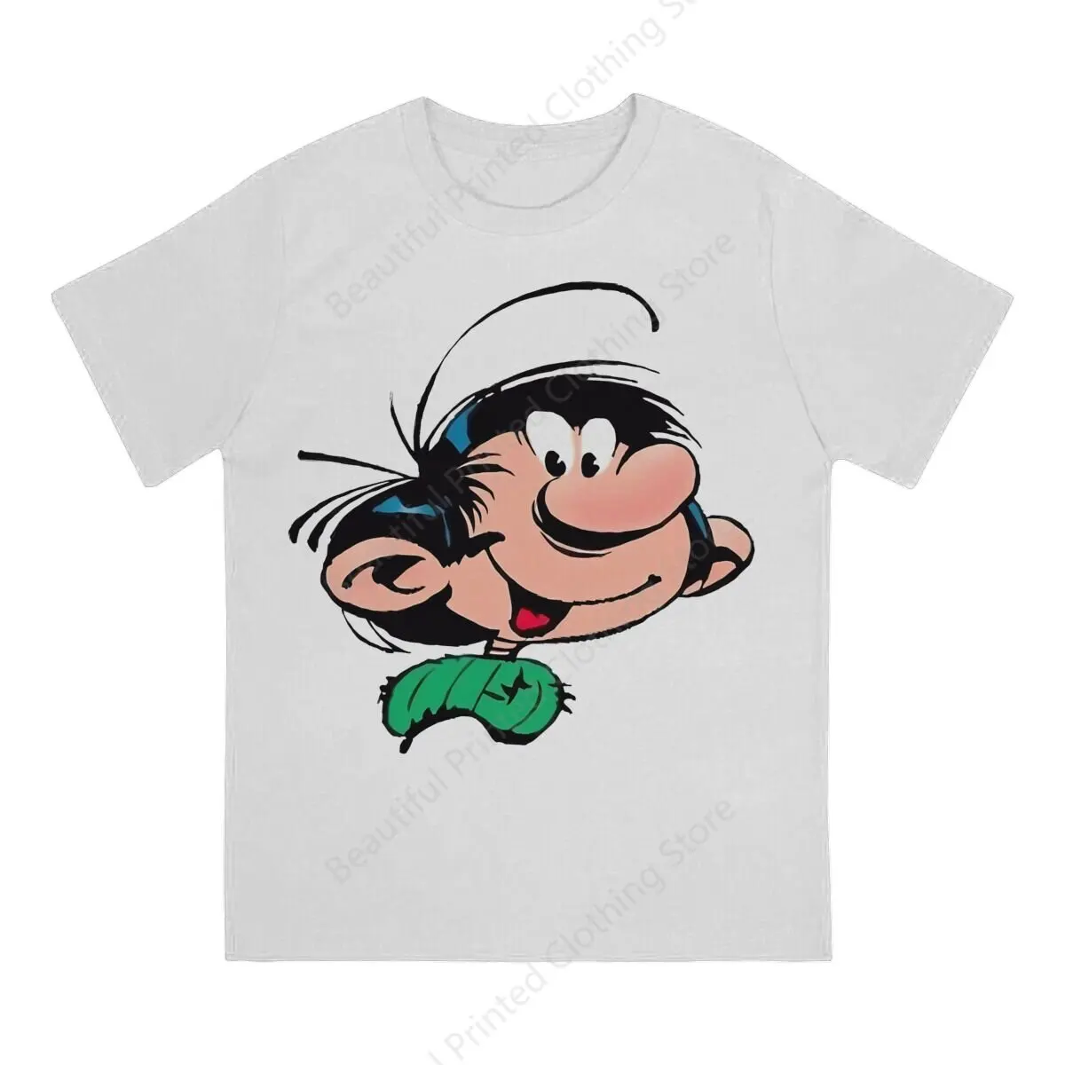 Mens T-Shirt Gaston lagaffe Funny Printing T-ShirtsO-Neck Breathable Tee Cotton Fun Tees