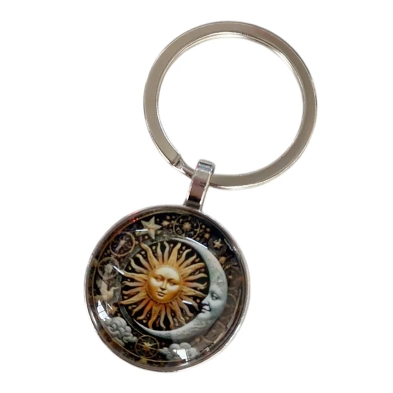 367C Vintage Charm Keychain Pendant Featuring Star Moon and Sun God Design