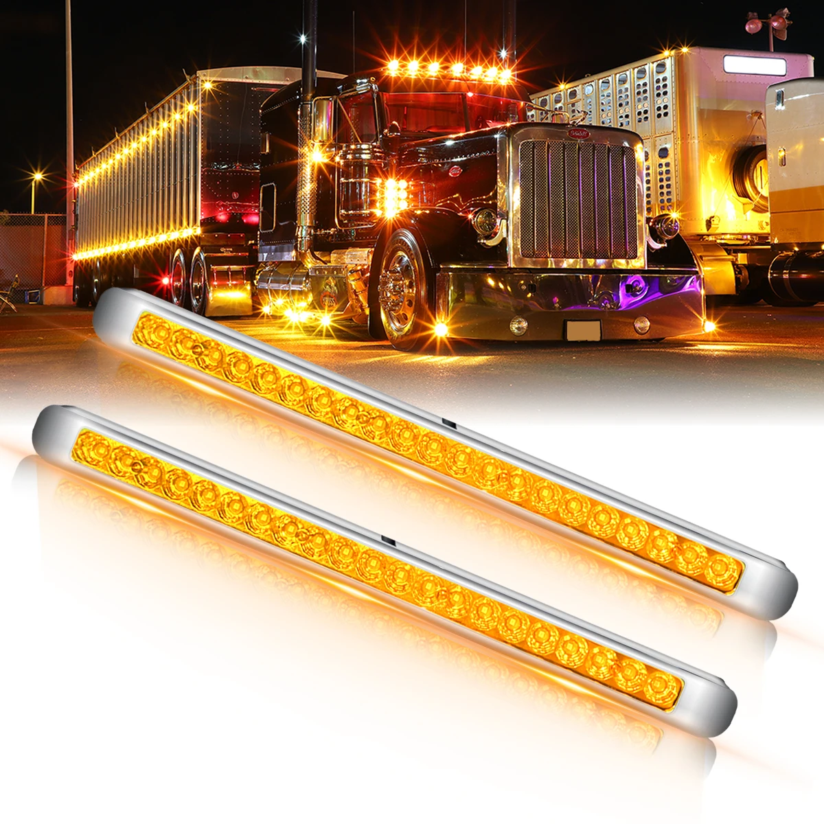 Treeligo Strobe LED Trailer Light 2x 44.5 CM Bar Stop Tail Light Truck Clearance Light Emergency Flashing 12-30V IP66 Waterproof