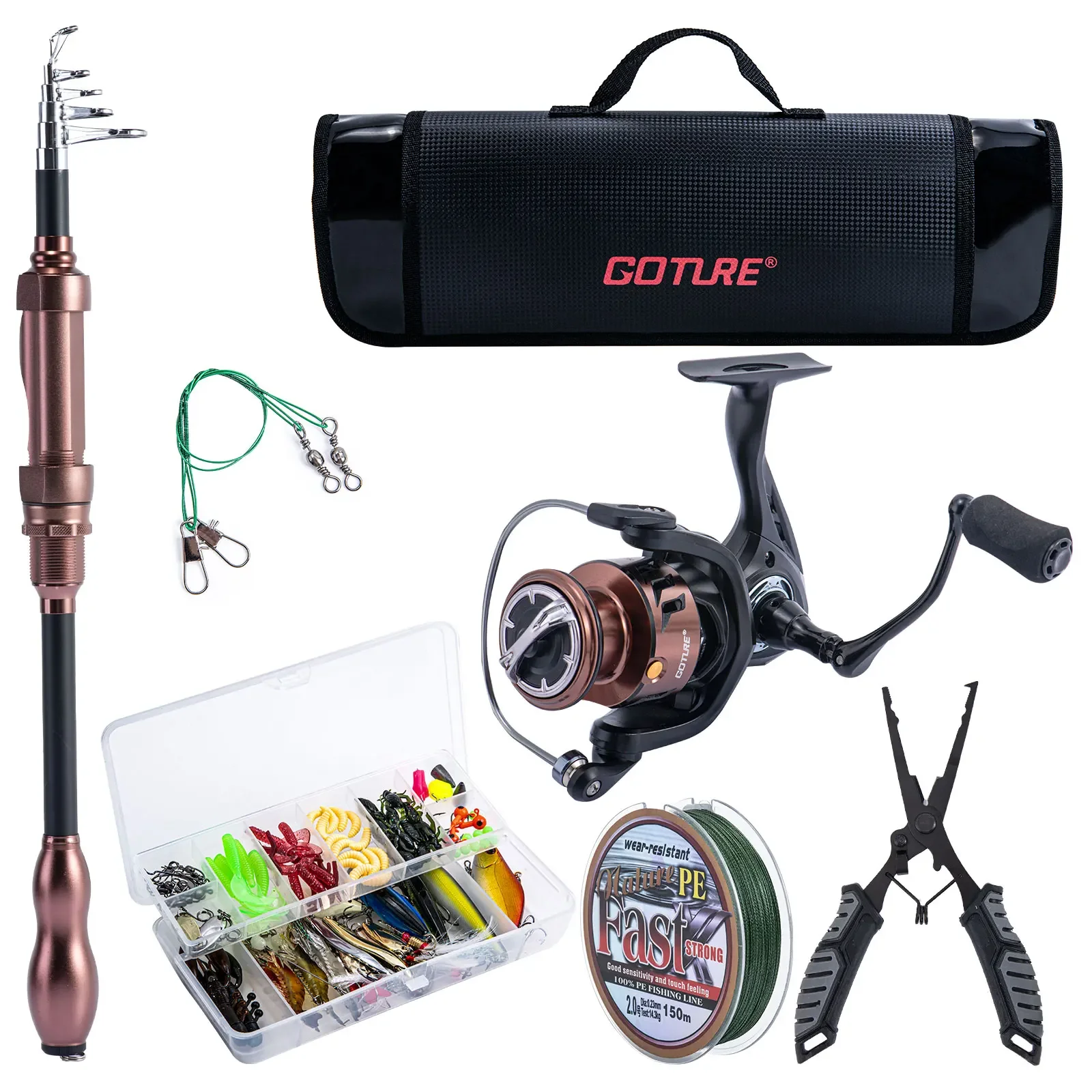 

Goture 24T Telescopic Fishing Rod Set Full Kits with Sea Rods and Spinning Reel Baits Hooks Travel Pole Pike Bass Carp Stick