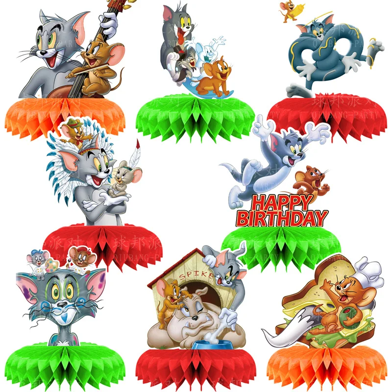 

MINISO 8 Pieces Cat and Jerry Birthday Party Decorations Kids Party Supplies Cupcake Decoration Background Centerpieces