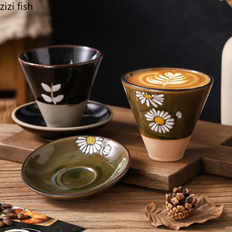 Vintage Ceramic Mug and Dish Set Concentrated Latte Cup Coffee Cup Milk Cup Teacup Beverage Cups Household Beverage Utensil