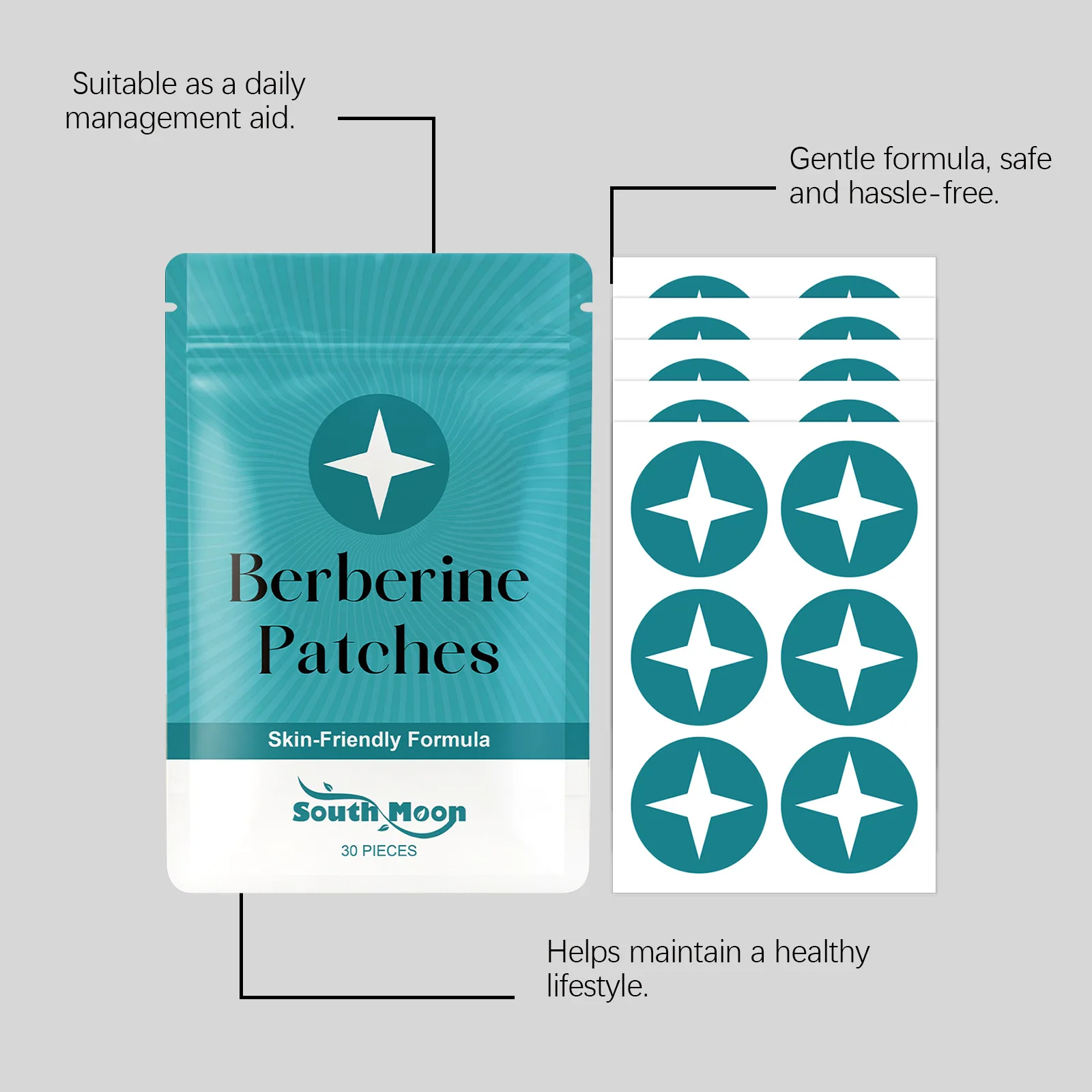 South Moon Berberine Patches Natural Formula Appetite Regulation Satiety Support Healthy Weight Management Body Care Plaster 
